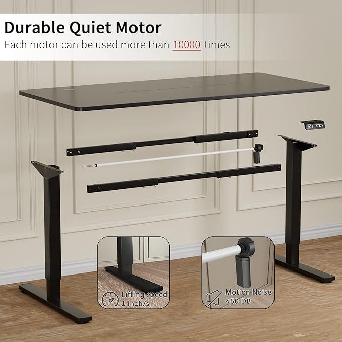 Furmax Electric Height Adjustable Standing Desk Large 63 x 24 Inches Sit Stand up Desk Home Office Computer Desk Memory Preset with T-Shaped Metal Bracket, Black