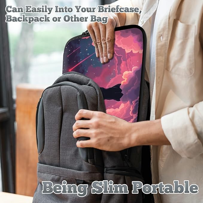 Universal Laptop Sleeve Tablet Case 12 inch, Pink Sky Cat Slim Carrying Case Durable Handbag Travel Laptop Bag for Surface Pro 9 8 7/Laptop Go 2 3, MacBook Air 11/12