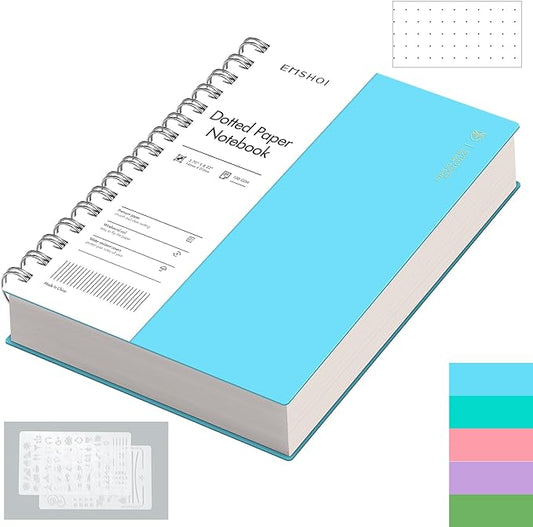 EMSHOI A5 Spiral Notebook Bullet Dotted Journal, Small 5.7" X 8.22", 300 Pages/150 Sheets, 100gsm Dot Grid Paper, Waterproof Hardcover, for Office School Women Men Work Writing Notes-Blue
