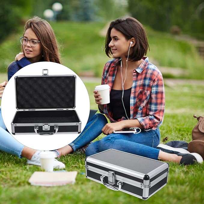 ERINGOGO Aluminum Attache Case - 12inch Lock Metal Briefcase with Ripple Foam, Hard Aluminum Carrying Case for Men, Universal Portable Tool Case for Laptop/Luggage/Instrument Black