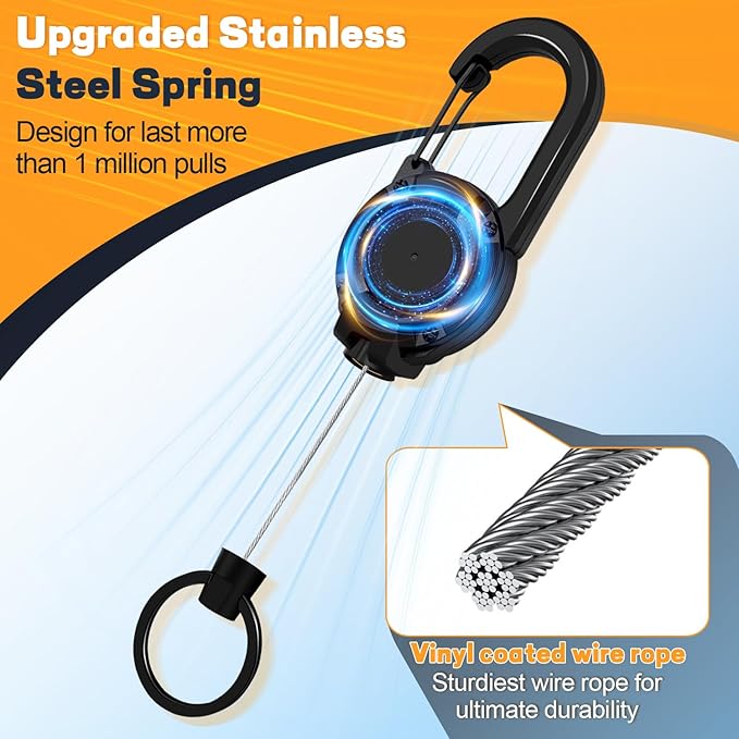 Heavy Duty Retractable Keychain, 3 Pack, Retractable ID Badge Holder Reel, Tactical ID Badge Reel, Key Ring Outdoor (Black, Black, Black)