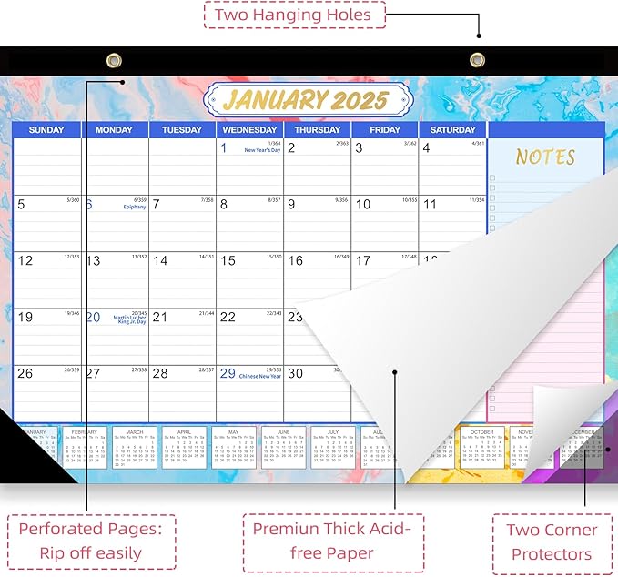 GuassLee Desk Calendar 2025-2026 - 18 Monthly Calendar from Jan. 2025 to Jun. 2026, 11"x17" Large Desktop Calendar with Thick Paper, Corner Protectors for Desk Home Office Easy Planning