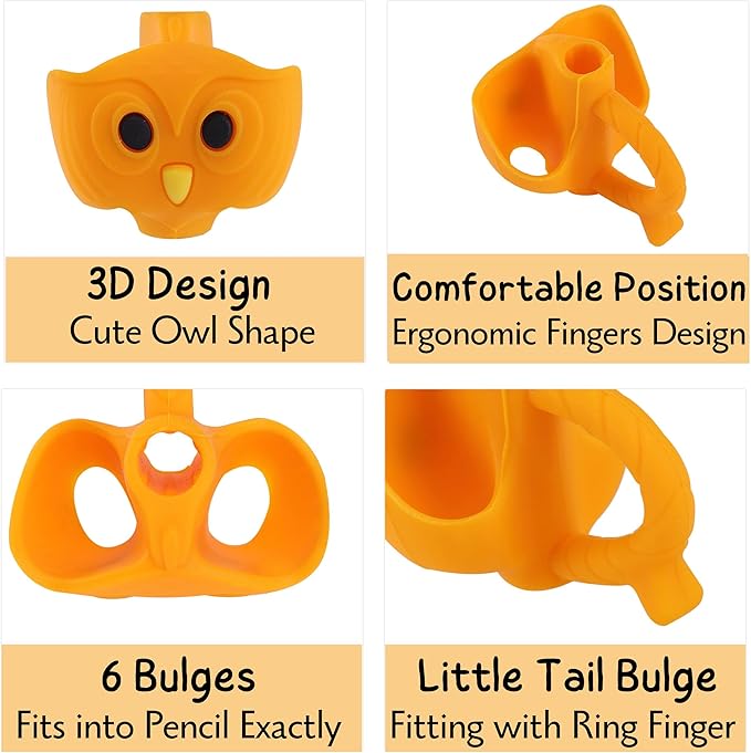 Mr. Pen Owl Pencil Grips, 6 pcs, Silicone Gel, Cute, Fits Pencils, Pens, Crayons