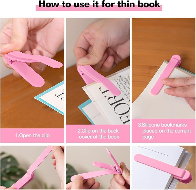 3pcs Page Bookmarks for Reading, Automatic Book Marks Tailored for Book Enthusiasts, Unique and Cute Book Page Holder Markers Clip Reading Accessories Gifts（Pink Orange Rose）