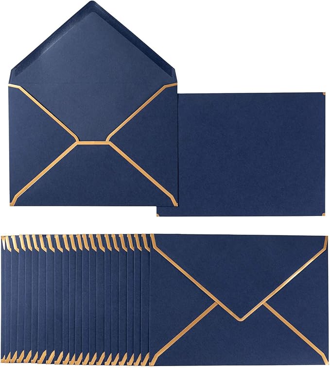50 Pack Navy Blue A6 Envelopes 4x6 Self-Adhesive V Flap Envelopes with Gold Border for Office, Wedding Gift Cards, Invitations, Graduation, Baby Shower, Parties (4.75x6.5 inches)