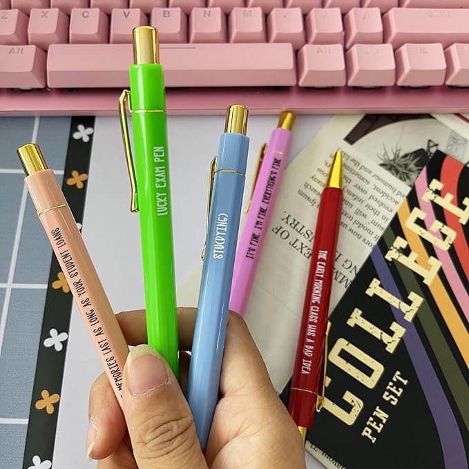 Jxueych Funny Pens 5-Count, Black Ink,Medium Nib 1.0mm, Funny Office Gifts for Coworkers, Personalized Pens Vibrant Funny Quotes Swear Word Daily Pen Set (R)