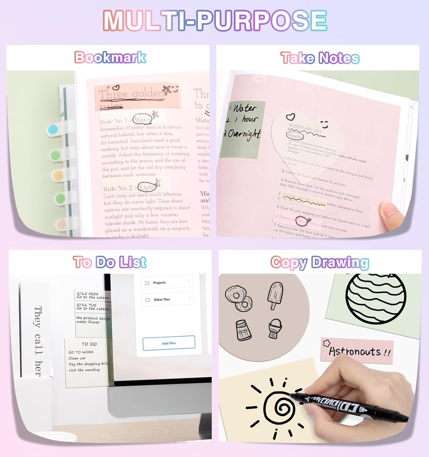 Transparent Sticky Notes,1120 Sheets Clear Sticky Notes with Pen, Waterproof Annotation Kit, Self-Adhesive Translucent Writable Index Tabs for Annotation Books, Bible Journaling Study Office School