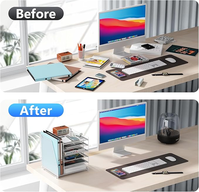 Gianotter Desk Organizers and Accessories, 6-Tier Paper Organizer with Magazine Rack, Office Desk Accessories & Workspace (White)