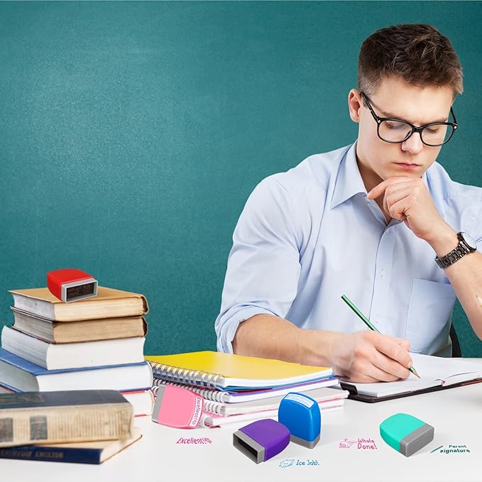 Yinder 24 Pcs Teacher Stamps for Classroom Self Inking Classroom Stamps Bulk for Teachers Elementary Colorful Motivational Encouraging Gifts(Classic)