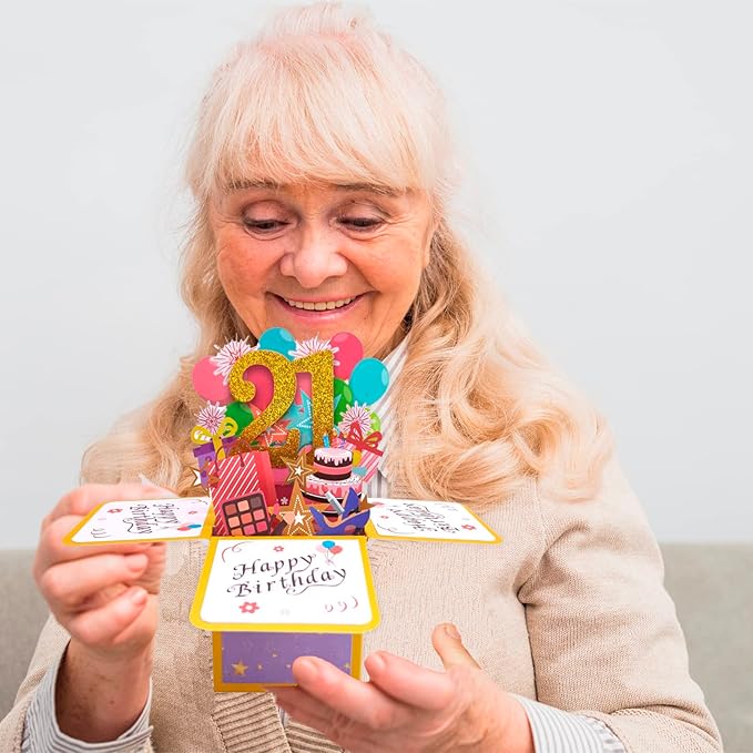 Asmallgf Shiny 21st Birthday Pop Up Card for Him Her, Beautiful Birthday Gifts for 21 Years Old Female Male, Sweet Twenty-one Bday 3D Card for Men Women, Unique 21 Birthday Gift Idea for Daughter Son