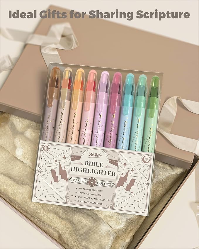 WEMATE Bible Highlighters No Bleed, 9PCS Assorted Colors Gel Highlighters Set, Cute Bible Study Supplies for Scripture Marking, Color Coding & Book Highlighting