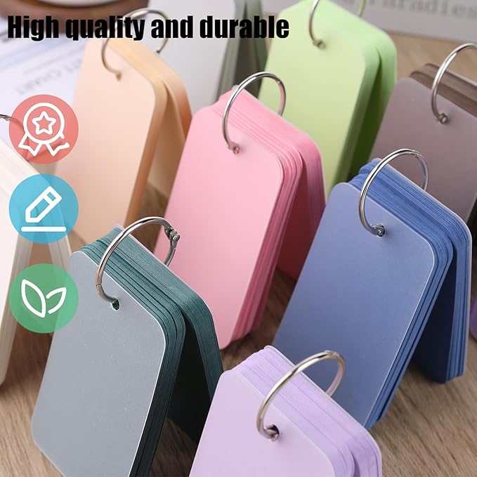 Koogel 600PCS Index Cards with Rings and Covers, 3.5 x 2.2 Inch Blank Index Cards 12 Colors Easy Flip Flash Card Study Note Card for School Learning Memory Recipe Cards