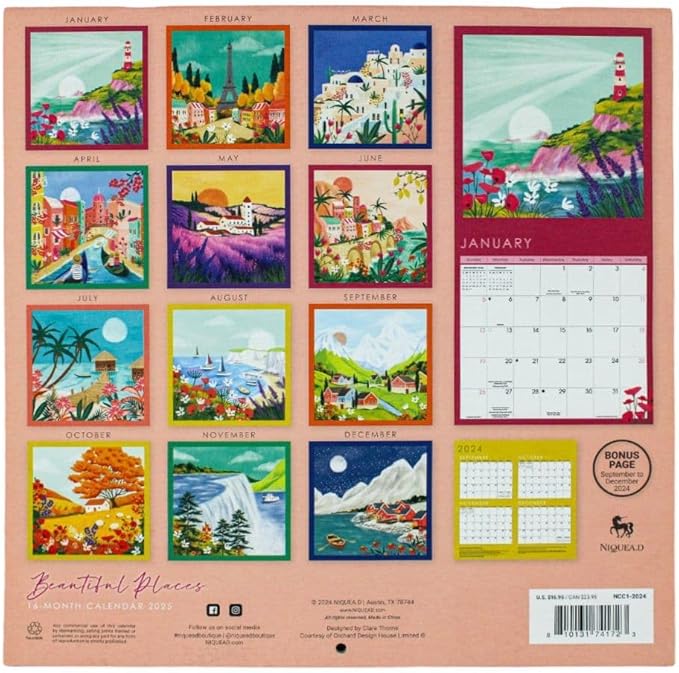 NIQUEA.D Beautiful Bright Places 2025 Wall Calendar