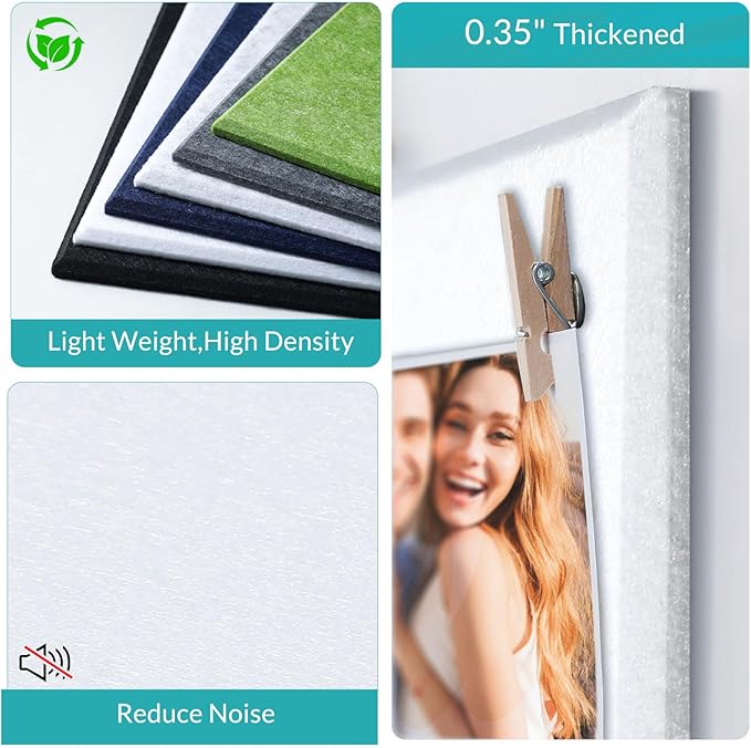 Cork Board for Walls 48" x 36" - White Bulletin Board - 12 Pack Felt Wall Tiles with Safe Removable Adhesive Tabs - Large Corkboard for Office & Home & School Decor - White