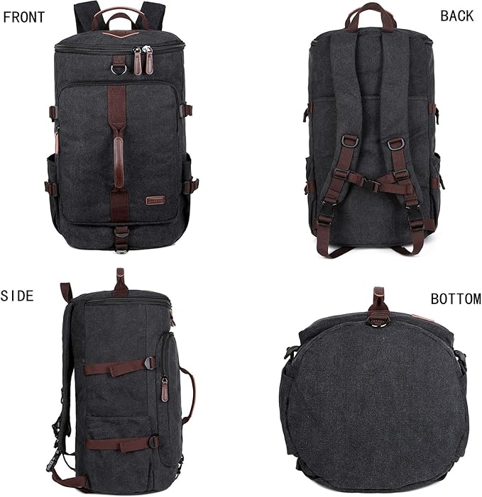 BAOSHA Canvas Weekender Travel Duffel Backpack Hybrid Hiking Rucksack Laptop Backpack for Outdoor Sports Gym HB-26(Black)