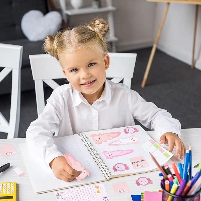 I Just Really Like Axolotl Sticky Notes Set, 550 Sheets, Animal Mexican Walking Fish Shaped Self-Stick Notes Pads Divider Tabs Bundle Writing Memo Pad Page Marker Back to School Office Supplies