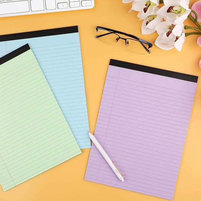 Colored Legal Pads, 3 Pack Writing Pads 8.5 x 11 inch, Micro Perforated Notebooks with Sturdy Back, Wide Ruled, 30 Sheets Per Writing Pad for School, College, Office, Professional (Blue/ Purple/Green)