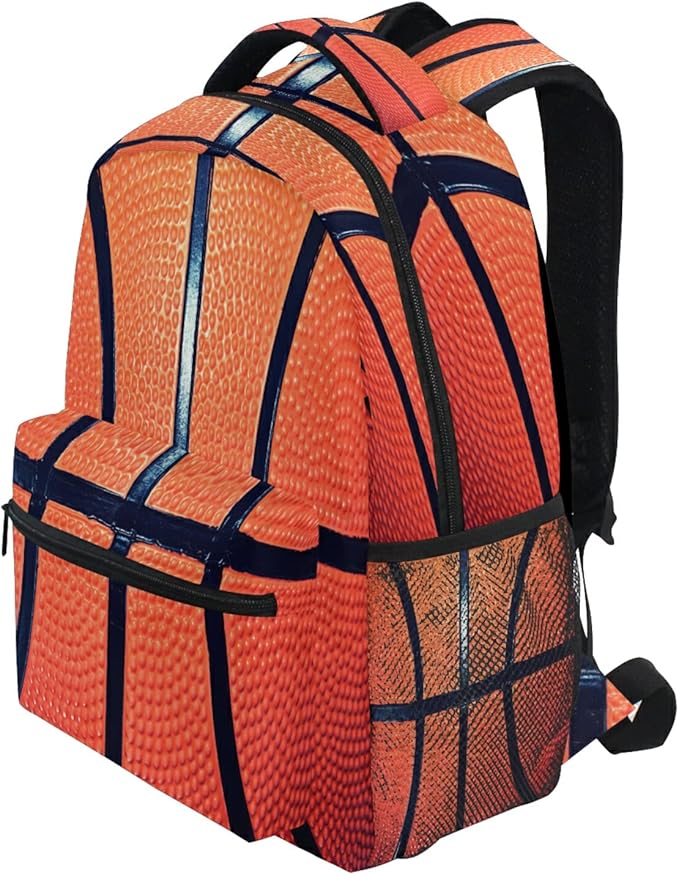 Sports Ball Basketball Texture Theme School Backpack for Teens Girls Kids Boys, Women Men Adult 15 in Laptop Backpack Casual Elementary Student College Bookbag Travel Hiking Camping Daypack