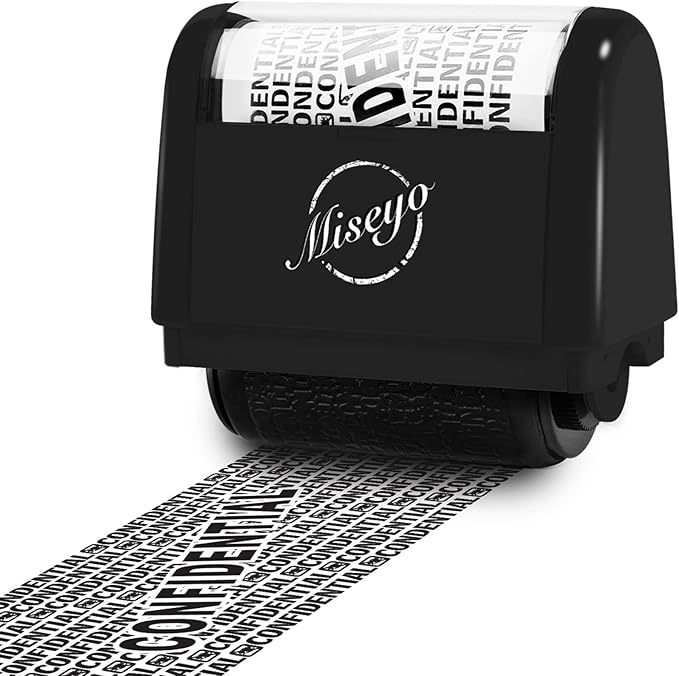 Miseyo Wide Roller Stamp Identity Theft Stamp 1.5 Inch Perfect for Privacy Protection - Black