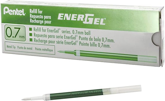 Pentel Refill Ink for EnerGel RTX Retractable Gel Pen, 12 Pack, 0.7mm, Medium Point, Lime Green (LR7-K)