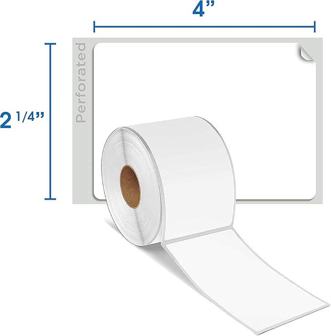 Spartan Industrial - 2.25" X 4” Direct Thermal Labels, Perforated Shipping Labels, Compatible with Rollo & Zebra Desktop Printers - 10 Rolls, 350/Roll