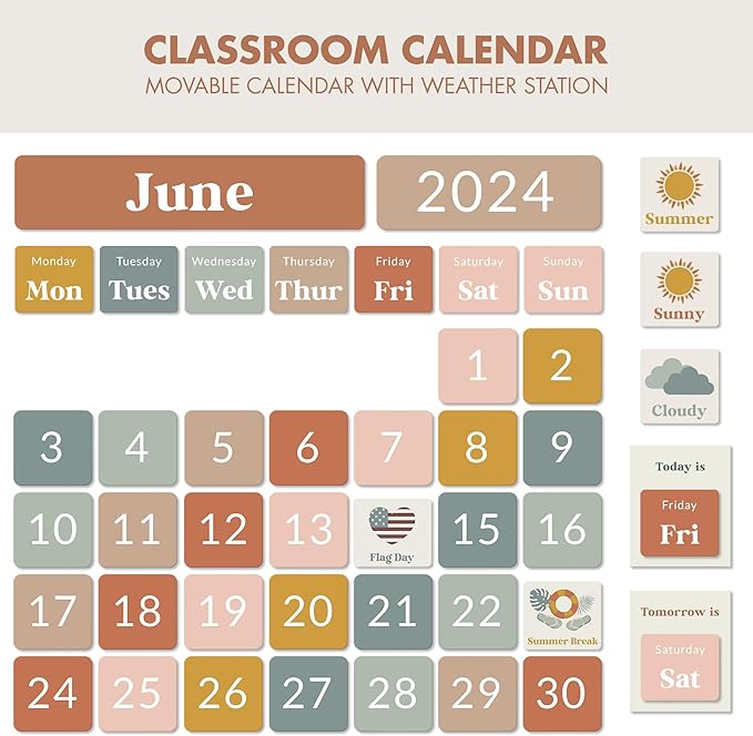 The Ultimate Classroom Calendar Pocket Chart for Kids - Beautiful Calendar with Educational Cards for Easy Learning - Fun Boho Classroom/Teacher Must Have Supplies That Fits Nicely w/Any School Decor