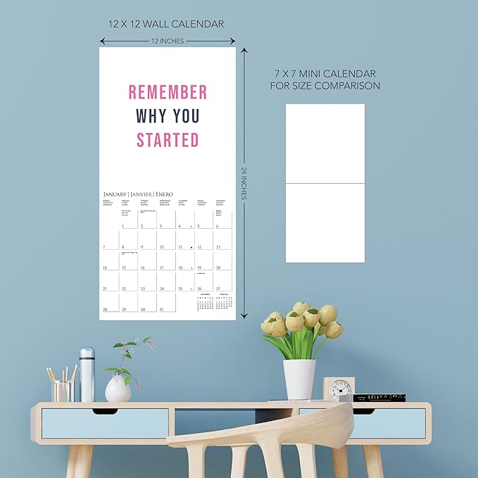 Graphique 2024 Girl Boss Wall Calendar | 12” x 12” | Thick Paper | Home & Office Organizer | Large Monthly Grid | 3 Languages & Marked Holidays | 4 Month Preview Page for 2025