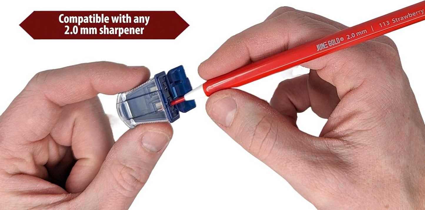 June Gold 36 Red (Strawberry #113) Colored 2.0 mm Lead Refills, Bold Thickness for Heavy Use, Break Resistant with a Convenient Dispenser