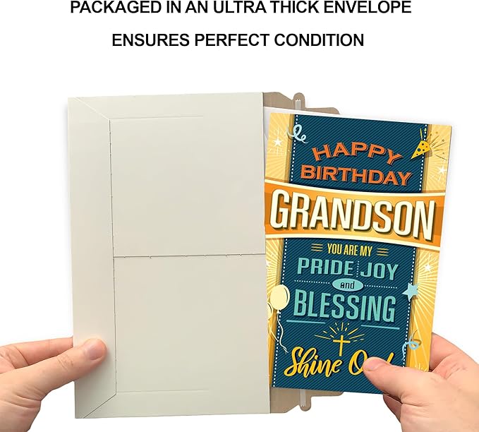 Prime Greetings Religious Birthday Card For Grandson, Made in America, Eco-Friendly, Thick Card Stock with Premium Envelope 5in x 7.75in, Packaged in Protective Mailer