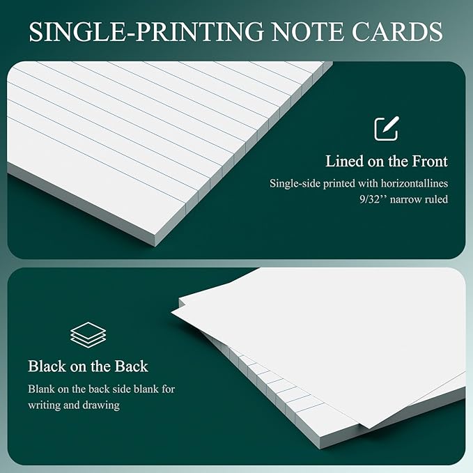 Index Cards 4x6 Lined Note Cards, 180 Count Flashcards for Studying, 4 x 6 Index Cards Ruled Flash Cards, Index Flashcards Lined on Front, Blank on Back, Ruled Notecards Bulk for School Office Home