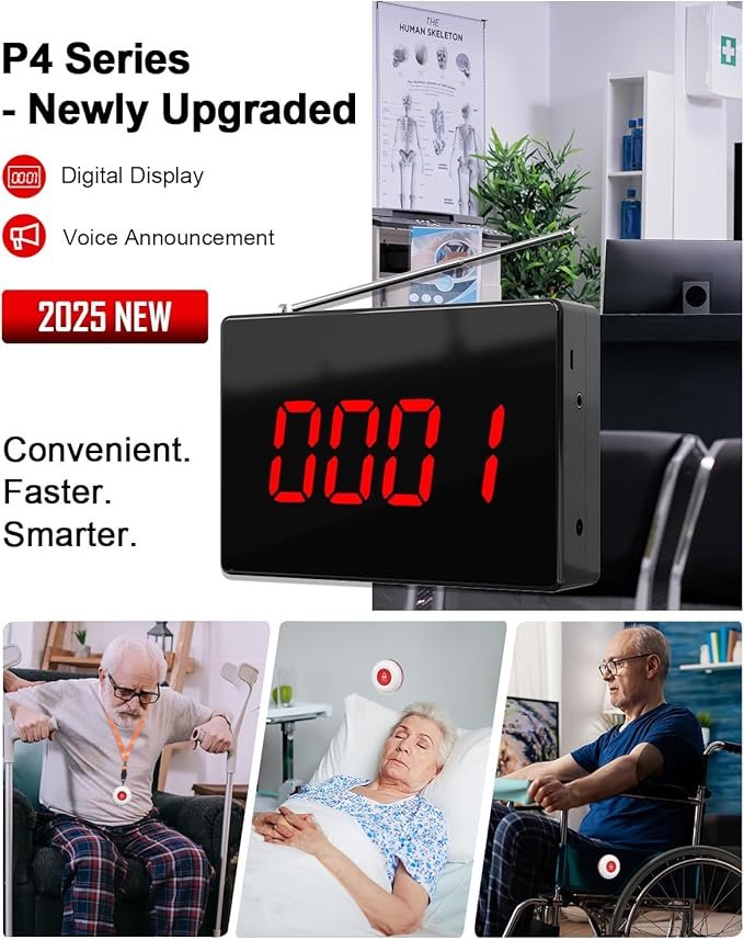 CallToU Wireless Calling System Caregiver Pager Call Button System with 5 Waterproof Call Buttons and 1 Number Receiver for Clinic Nurses Station Restaurant Nursing Home