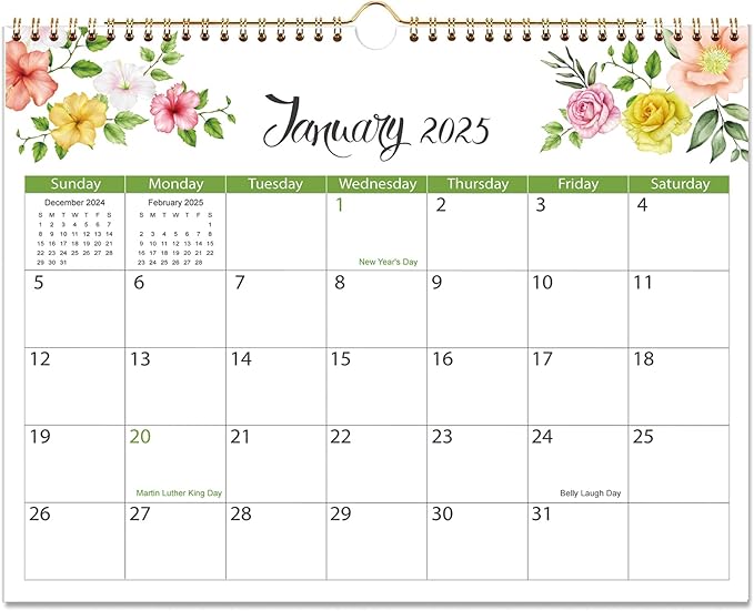 2025 Calendar - 2025 Wall Calendar, January 2025 - June 2026, 14.5" x 11.5", 18 Monthly Wall Calendar 2025-2026, Twin-Wire Binding + Hanging Hook + Thick Paper, Floral