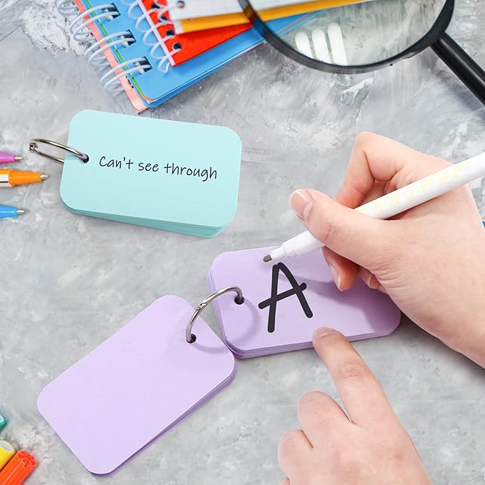 Koogel 1,500PCS Multicolor Index Paper with Binding Rings, 7 Colors 2.2 x 3.5 Inches Blank Easy Flip Flash Card Study Cards Business Cards Memo Scratch Pads Bookmark