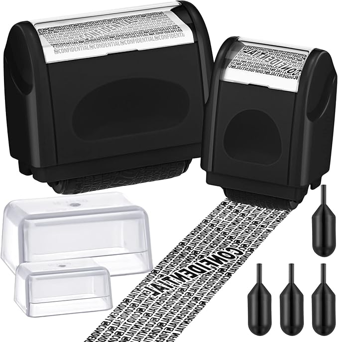 Nezyo 2 Pack Identity Protection Roller Stamp Identity Theft Stamp Confidential Roller Stamp Privacy Stamp Information Blocker Stamp and 4 Pack Refill Ink for ID Account Data Address Security(Black)