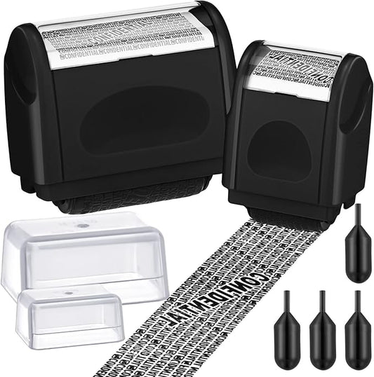 Nezyo 2 Pack Identity Protection Roller Stamp Identity Theft Stamp Confidential Roller Stamp Privacy Stamp Information Blocker Stamp and 4 Pack Refill Ink for ID Account Data Address Security(Black)