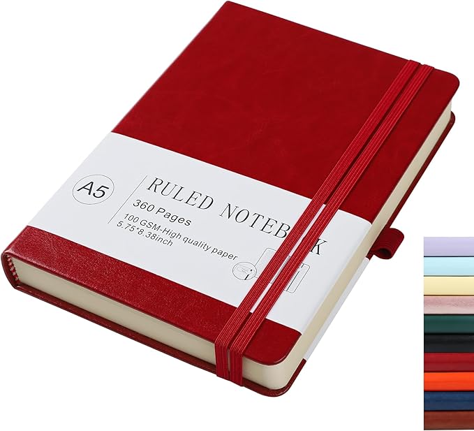Journal Notebook Journal for Men/Women Journals for Writing A5 180Sheets 360Pages College Ruled Notebook 100gsm Lined Paper Leather Hardcover Journal 5.9'' X 8.4'' (Red)
