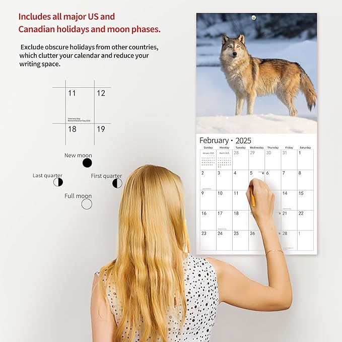 2025 Wall Calendar,Calendar 2025, November 2024 - December 2025, Wall Calendar Wolves, 12" x 24" Opened,Full Page Months Thick & Sturdy Paper for Calendar Organizing & Planning