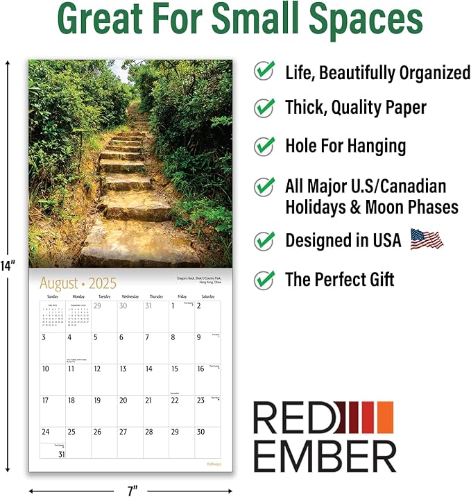 RED EMBER Untamed & Beautiful Pathways Mini 2025 Wall Calendar 12 Month | 7" x 14" Open | Thick & Sturdy Paper | Giftable | Calendar 2025