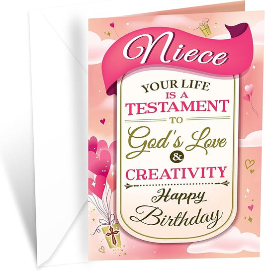Prime Greetings Religious Birthday Card For Niece, Made in America, Eco-Friendly, Thick Card Stock with Premium Envelope 5in x 7.75in, Packaged in Protective Mailer