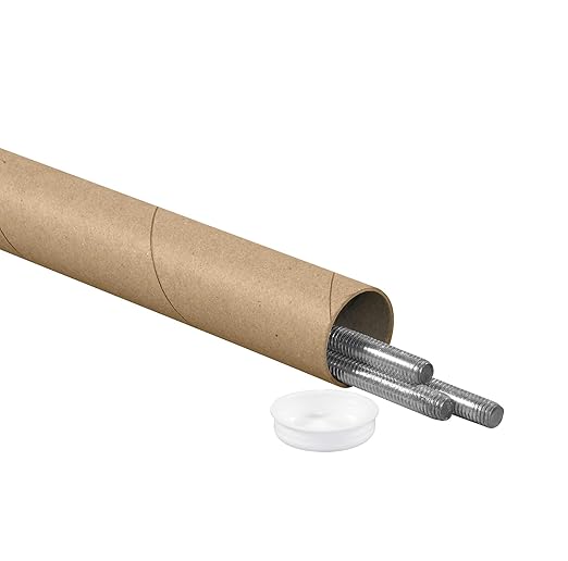 BOX USA BP1548K Mailing Tubes with Caps, 1 1/2" x 48", Kraft (Pack of 50)