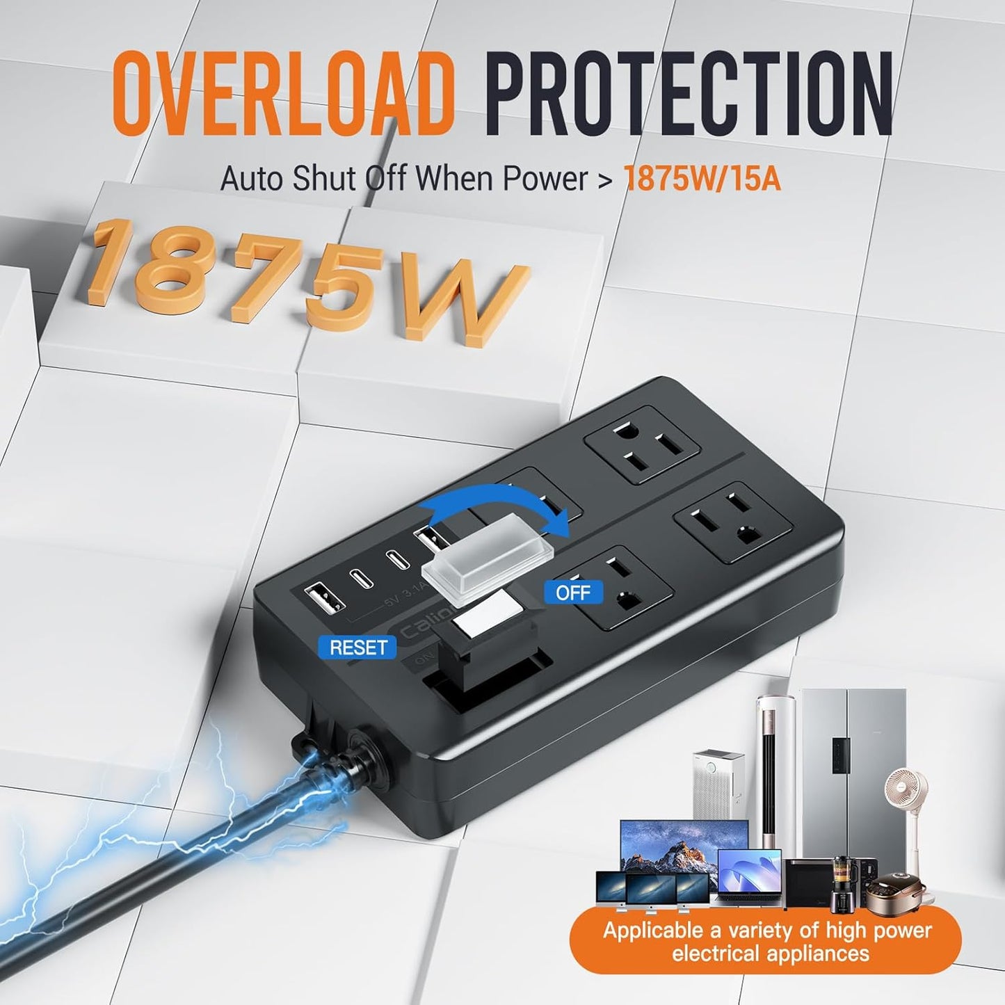 Outdoor Power Strip Weatherproof,Waterproof Surge Protector with 4 Wide Outlets,4 USB Charger,15 FT Extension Cord,1875W/15Amps,Multi Outlet Extender for Patio Porch Garden Yard Christmas Lights