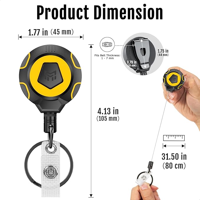 MNGARISTA Upgraded Heavy Duty Retractable Keychain with Belt Clip, 10 OZ Retraction, 31.5" Stainless Steel Cord, ID Badge Reel with Badge Strap and Key Ring