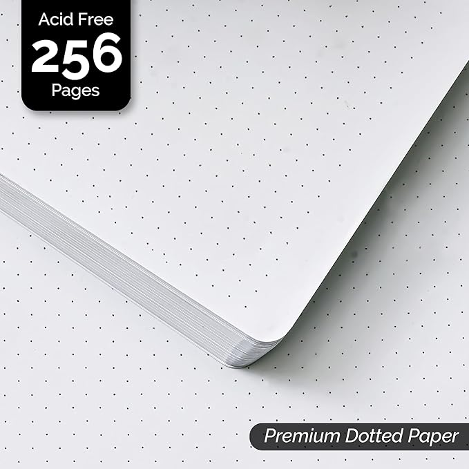 Nextnoid Hardcover Dotted Journal Notebook - 120 GSM Thick Paper, Medium A5-256 Pages - Perfect For Handwriting, Diagrams, Note-Taking and To-Do Lists (Dot, Black)