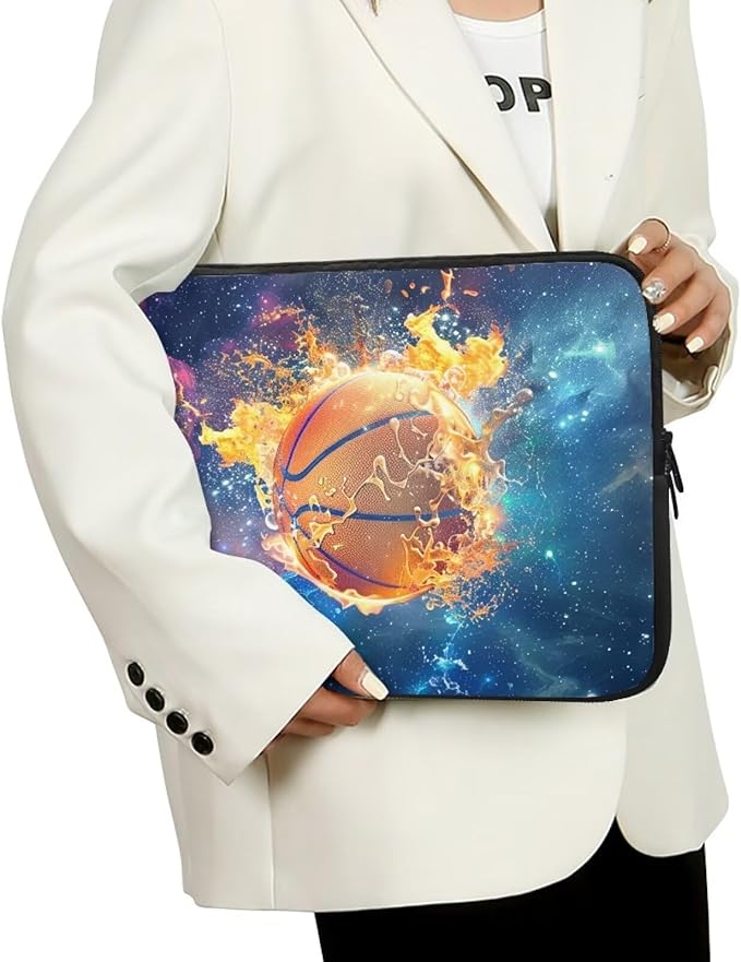 Fire Basketball Laptop Protective Sleeve for Girls Boys 15 inch Computer Sleeve Bag Zippered Pouches Lap Top Case Suitable for Daily Use Travel School Office Multiple & Neatly Organizers
