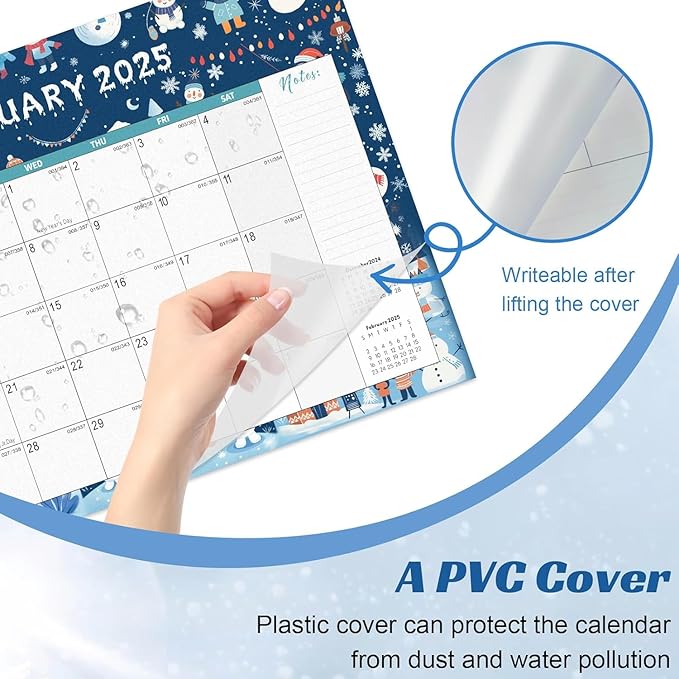 Gannyfer Large Desk Calendar 2025-2026 - 18 months from Jan 2025 to Jun 2026, 22" x 17" Desktop/Wall Pad Calendar with to-do List, Thick Paper with Plastic Cover, Large Ruled Blocks - Snow (2 Binder Clips Included)