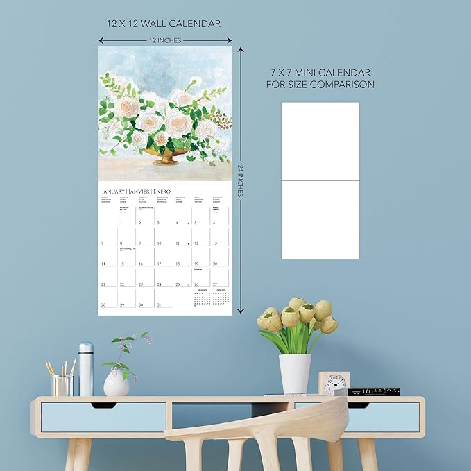 Graphique 2024 Painted Florals Wall Calendar | 12” x 12” | Thick Paper | Home & Office Organizer | Large Monthly Grid | 3 Languages & Marked Holidays | 4 Month Preview Page for 2025