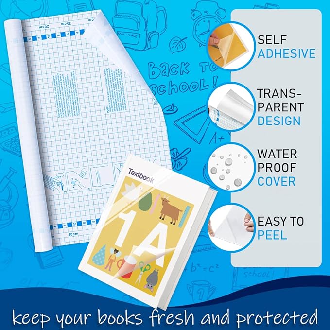 Chell Clear Contact Paper Roll for Books, 17.5 in x 30 ft Clear Self Adhesive Book Cover Paper Protector