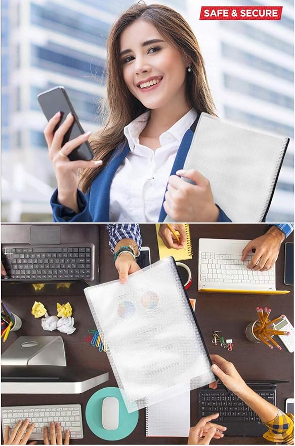 Mesh Zipper Pouch Document Bag, Plastic Zip File Folders, Letter Size Waterproof Document Pouch for Office Supplies, Arts & Crafts Organizing Storage (10 Colors 30 Pack)