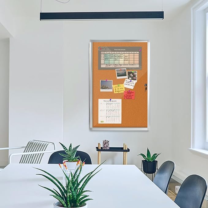 Outdoor Enclosed Bulletin Board, Weatherproof Cork Noticeboard with Clear Acrylic Locking Door, Wall-Mounted Silver Aluminum Framed Display Case,36x24in (5xA4)