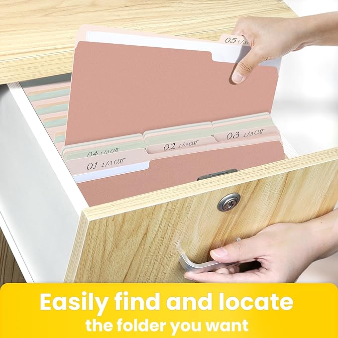 SUNEE File Folders Letter Size Pastel Colors, 100 Pack Manilla Folders 8.5 x 11 1/3-Cut Tabs, Colored File Folders Office Home School for Documents Files Paper